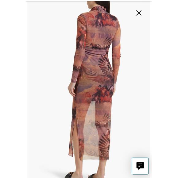 All Saints Tia Colca Mesh Western Horses Canyon Printed Midi Dress 4 - Picture 8 of 11